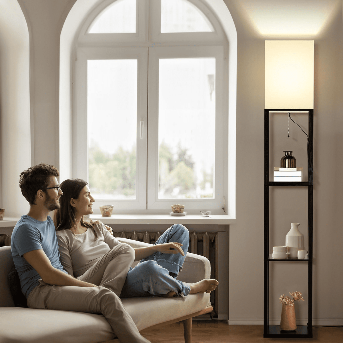 SUNMORY 63'' Floor Lamps with Shelves, Home Standing Lamp, Include 1000 Lumens Lighting Bulbs, Shelf Floor Lamp, Black Floor Lamps for Living Room, Bedroom, Lamp with Storage Dustproof, UL Certified