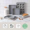 Country Kitchen Heavy Duty Baking Pans Bakeware Set with Textured Silicone Coating, Cream, 6-Piece