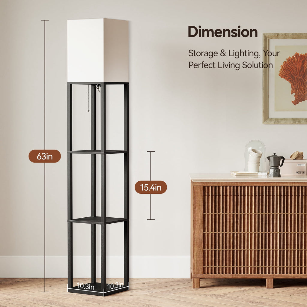 SUNMORY 63'' Floor Lamps with Shelves, Home Standing Lamp, Include 1000 Lumens Lighting Bulbs, Shelf Floor Lamp, Black Floor Lamps for Living Room, Bedroom, Lamp with Storage Dustproof, UL Certified