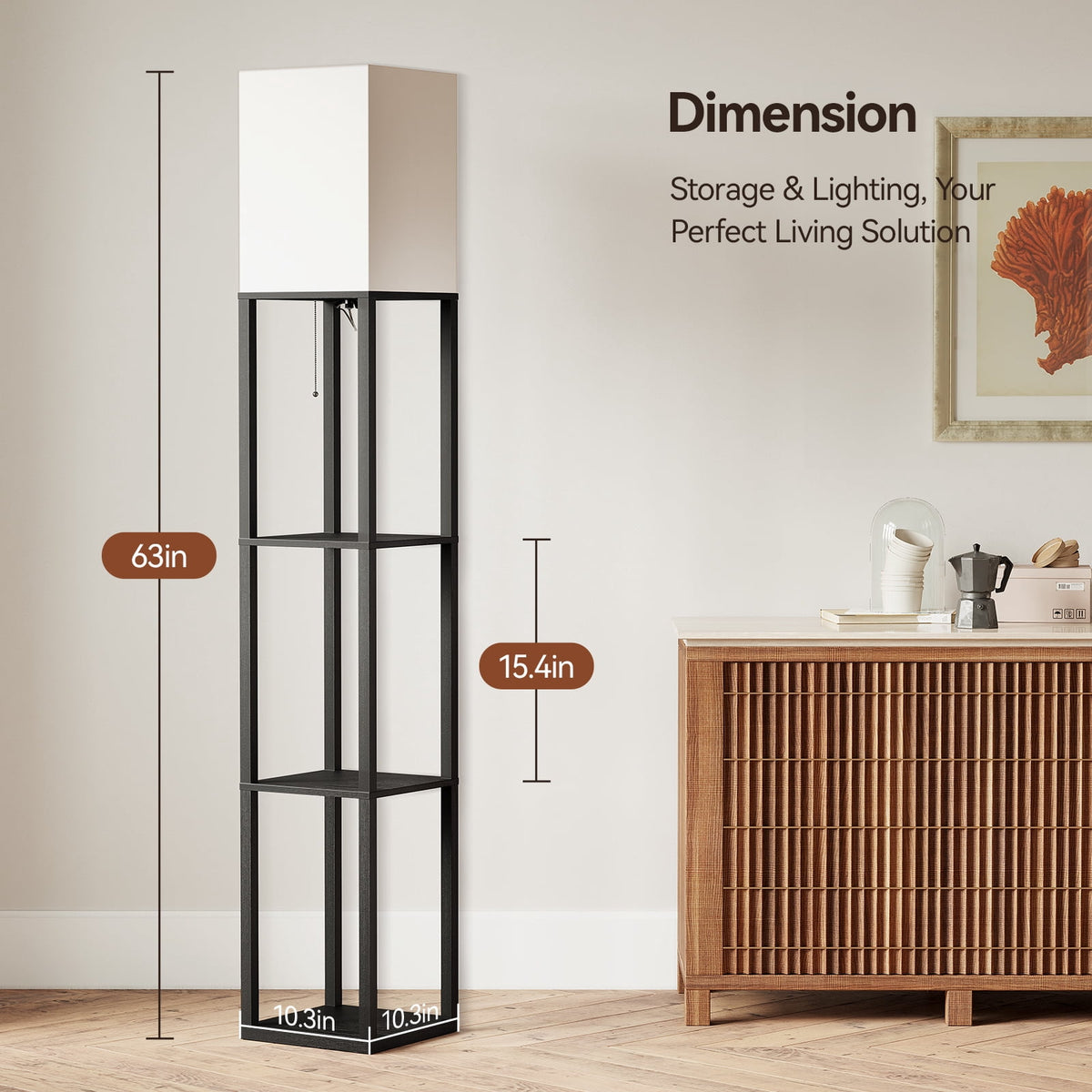 SUNMORY 63'' Floor Lamps with Shelves, Home Standing Lamp, Include 1000 Lumens Lighting Bulbs, Shelf Floor Lamp, Black Floor Lamps for Living Room, Bedroom, Lamp with Storage Dustproof, UL Certified