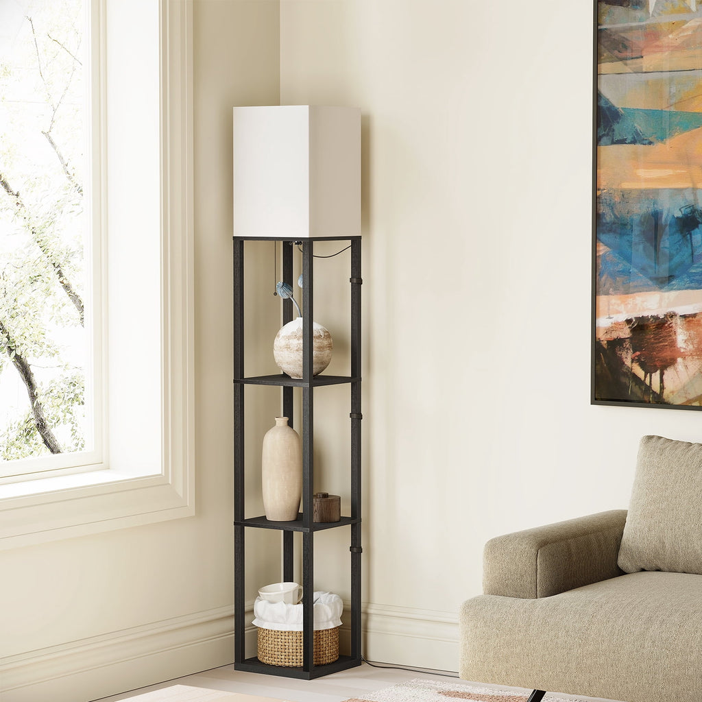 SUNMORY 63'' Floor Lamps with Shelves, Home Standing Lamp, Include 1000 Lumens Lighting Bulbs, Shelf Floor Lamp, Black Floor Lamps for Living Room, Bedroom, Lamp with Storage Dustproof, UL Certified