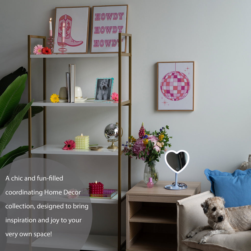 Mainstays 11.26" Tall Light Blue Plastic Frame Tabletop Heart Shaped LED Lighted Mirror with Trinket Tray