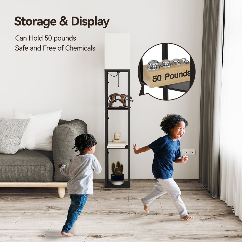 SUNMORY 63'' Floor Lamps with Shelves, Home Standing Lamp, Include 1000 Lumens Lighting Bulbs, Shelf Floor Lamp, Black Floor Lamps for Living Room, Bedroom, Lamp with Storage Dustproof, UL Certified