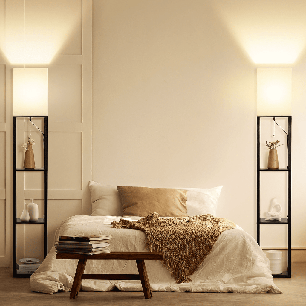 SUNMORY 63'' Floor Lamps with Shelves, Home Standing Lamp, Include 1000 Lumens Lighting Bulbs, Shelf Floor Lamp, Black Floor Lamps for Living Room, Bedroom, Lamp with Storage Dustproof, UL Certified