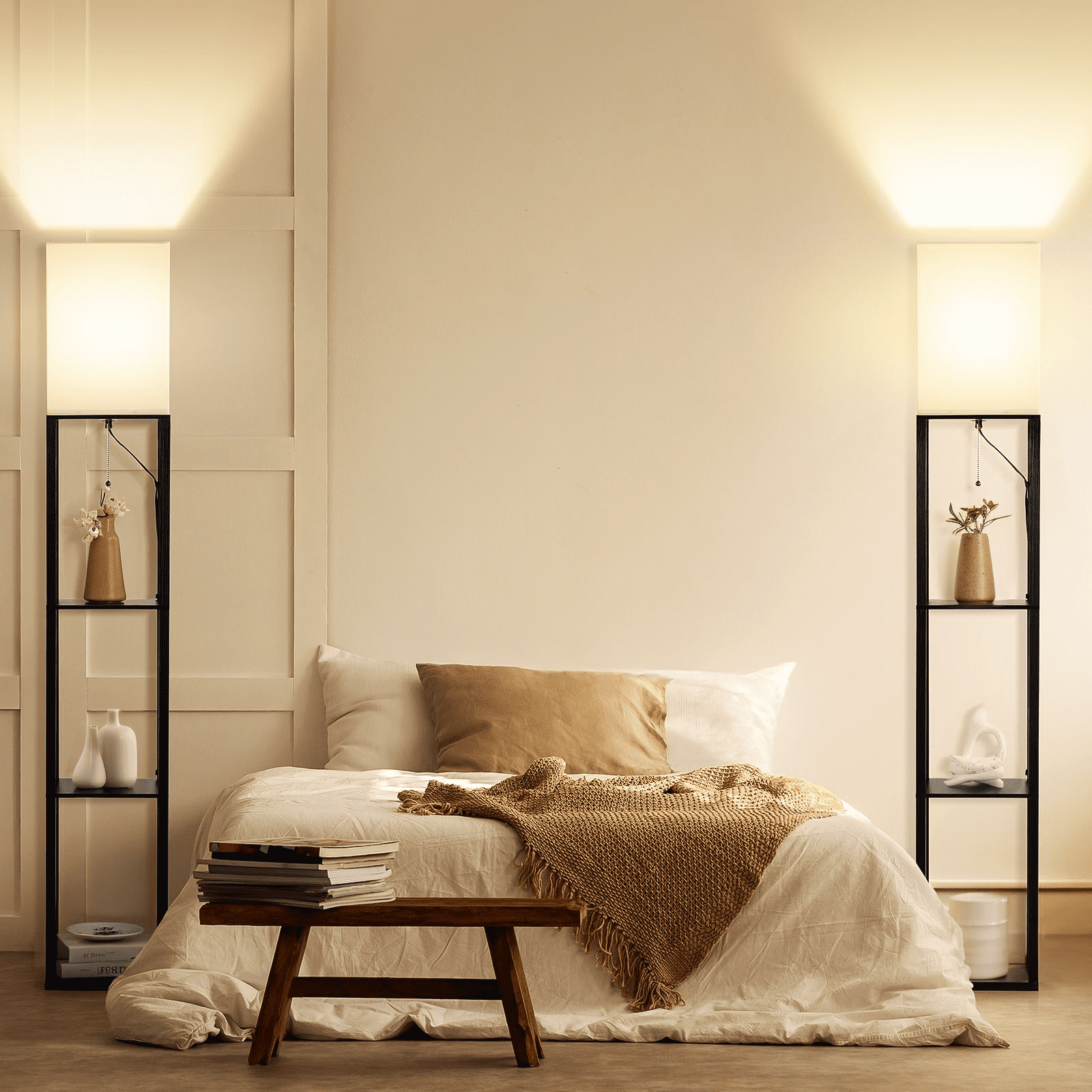SUNMORY 63'' Floor Lamps with Shelves, Home Standing Lamp, Include 1000 Lumens Lighting Bulbs, Shelf Floor Lamp, Black Floor Lamps for Living Room, Bedroom, Lamp with Storage Dustproof, UL Certified