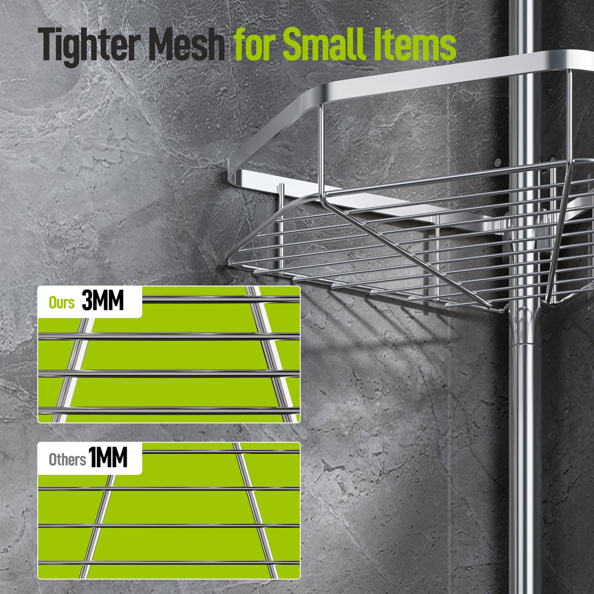 LazySpin 4-Tier Corner Shower Caddy Tension Pole, Fits 37.8”-124”, Silver