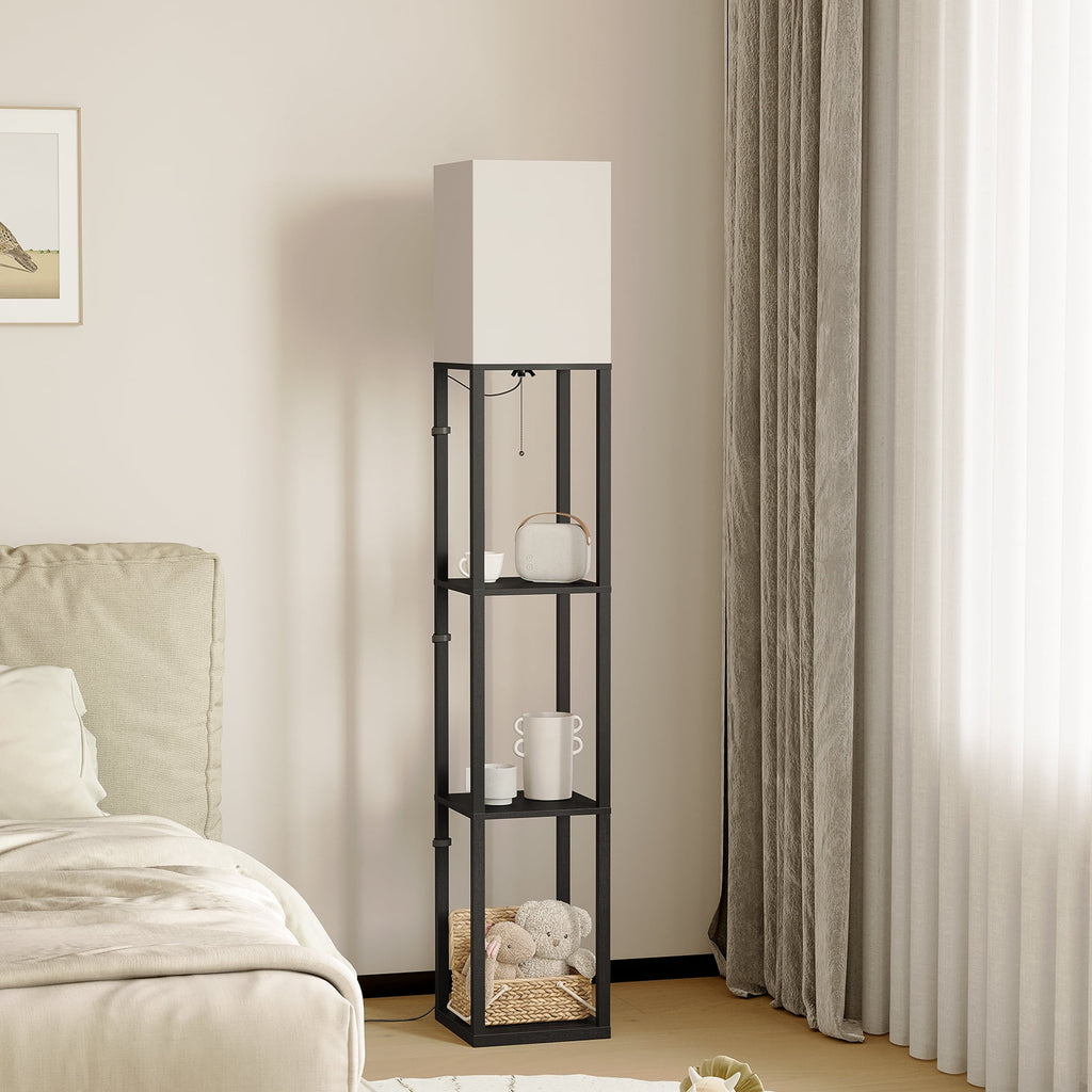 SUNMORY 63'' Floor Lamps with Shelves, Home Standing Lamp, Include 1000 Lumens Lighting Bulbs, Shelf Floor Lamp, Black Floor Lamps for Living Room, Bedroom, Lamp with Storage Dustproof, UL Certified