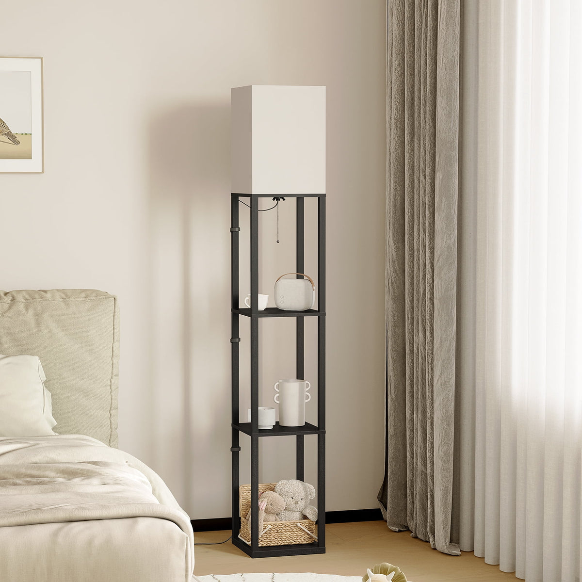 SUNMORY 63'' Floor Lamps with Shelves, Home Standing Lamp, Include 1000 Lumens Lighting Bulbs, Shelf Floor Lamp, Black Floor Lamps for Living Room, Bedroom, Lamp with Storage Dustproof, UL Certified
