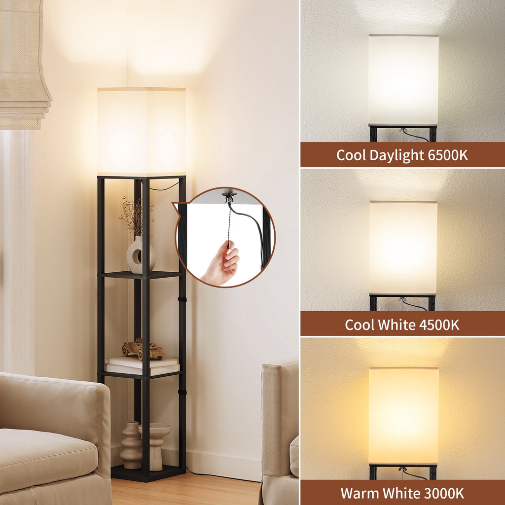 SUNMORY 63'' Floor Lamps with Shelves, Home Standing Lamp, Include 1000 Lumens Lighting Bulbs, Shelf Floor Lamp, Black Floor Lamps for Living Room, Bedroom, Lamp with Storage Dustproof, UL Certified