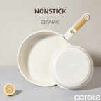 Carote Nonstick Detachable Pots and Pans Set, 6 Pieces Non Toxic Cookware Set with Induction, Oven/Dishwasher Safe, Easy for Storage, Granite White