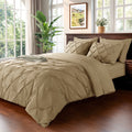 Baauye Queen Comforter Set, 7 Pieces Beige Comforters, Pintuck Bedding Sets for All Season, Bed in a Bag with Comforter, 1 Fitted Sheet, 1 Flat Sheet, 2 Pillowcases & 2 Shams