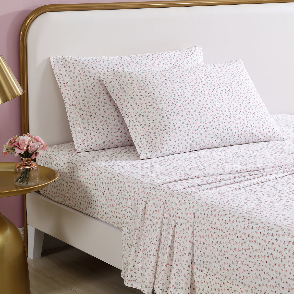 Betsey Johnson Baby Buds Pink Cotton Percale Queen Sheet Set