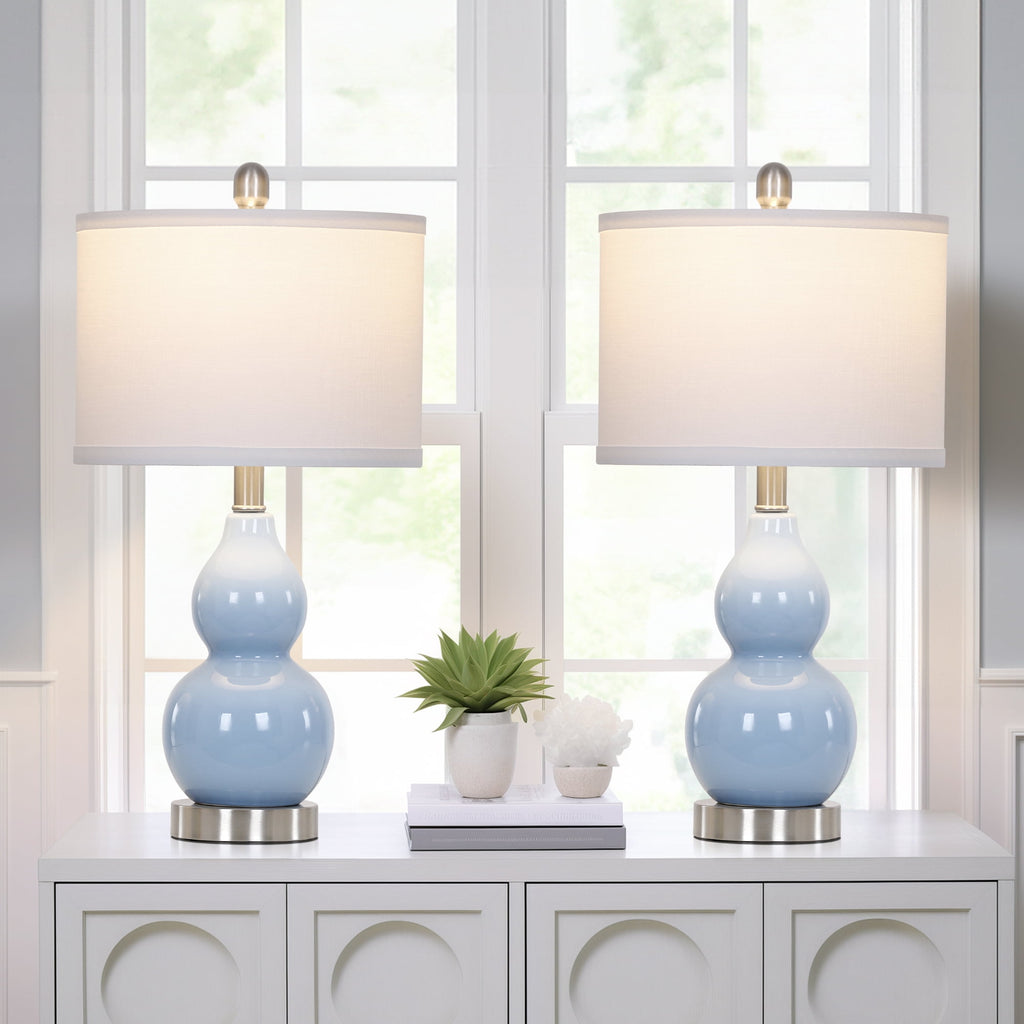 Cinkeda Double Gourd Ceramic Table Lamps Set of 2 for Bedroom Living Room 22" Modern White Gold...