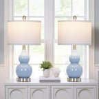 Cinkeda Double Gourd Ceramic Table Lamps Set of 2 for Bedroom Living Room 22" Modern White Gold...
