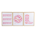 Mainstays 3 Pc Set Pink Western Theme Wall Art, Howdy, Boot, and Disco Globe