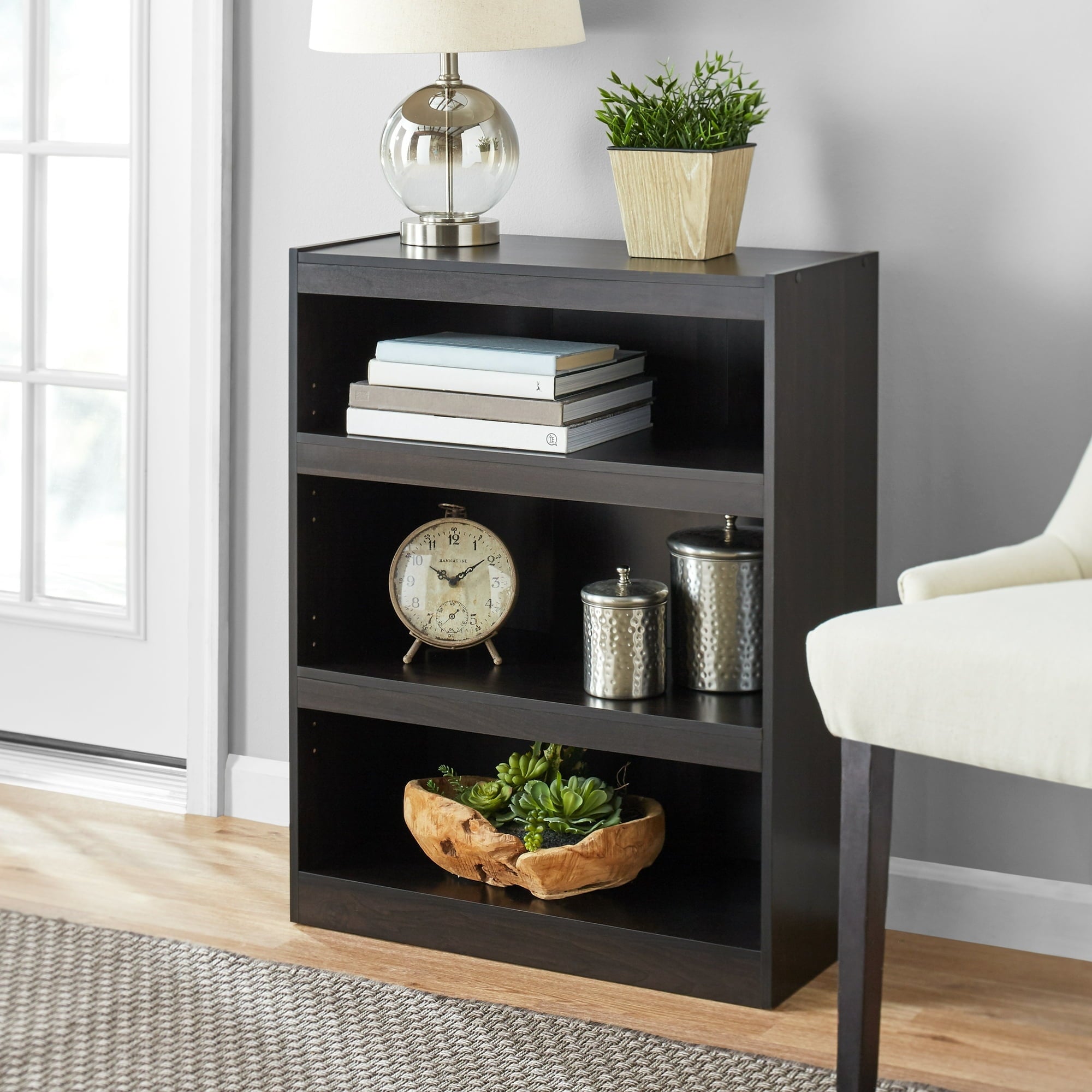 Framed 3-Shelf Bookcase with Adjustable Shelves, White