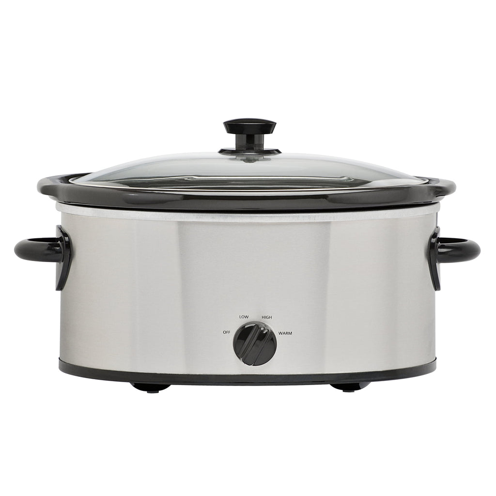 6 Quart Oval Slow Cooker, with Stainless Steel Finish and Glass Lid