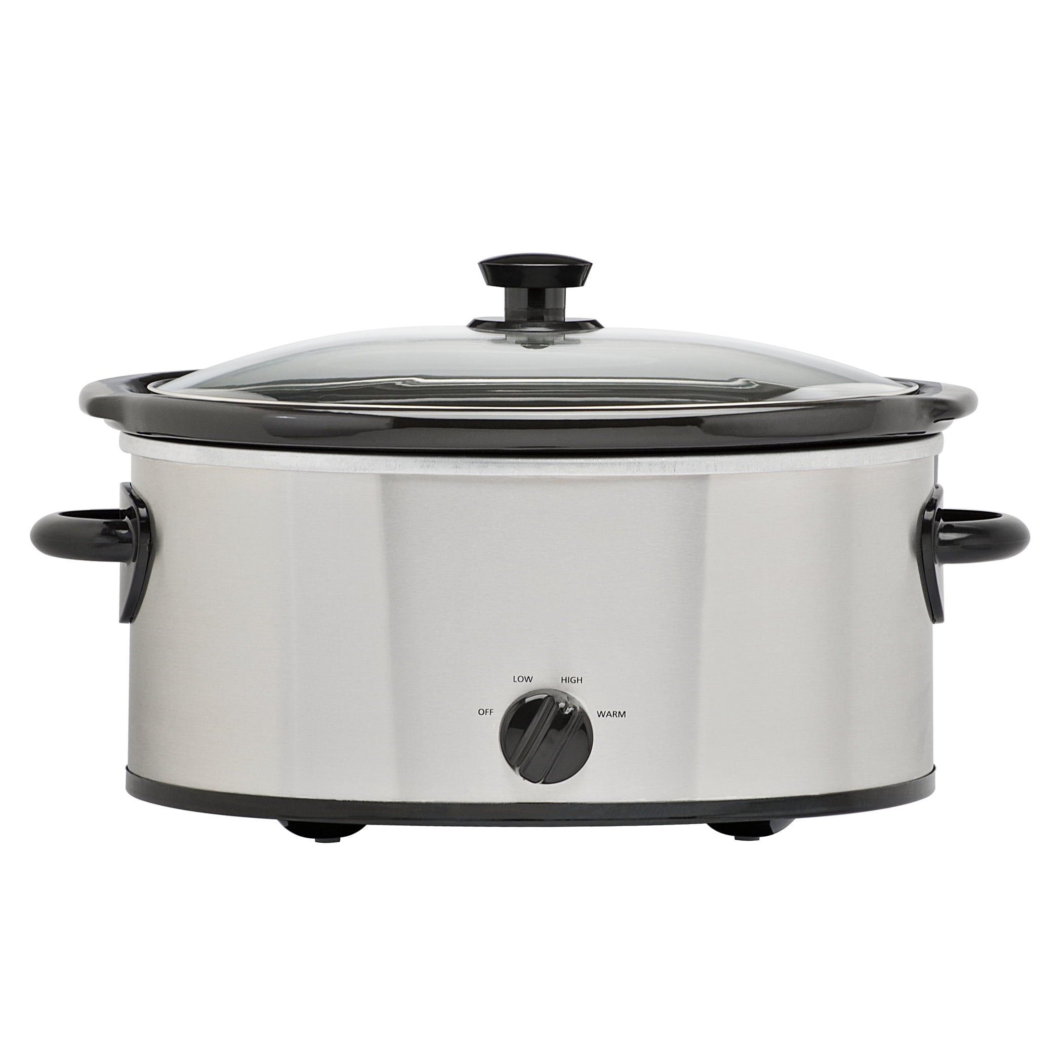 6 Quart Oval Slow Cooker, with Stainless Steel Finish and Glass Lid