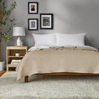 Garment Washed Stripe Quilt, Full/Queen, Light Green, Soft Microfiber Bedding