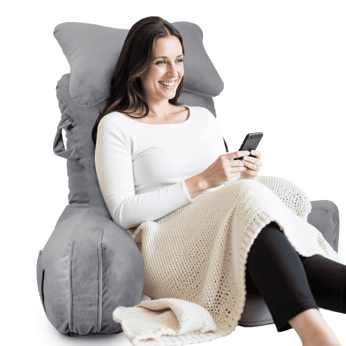 31inch Reading Pillow for Bed Backrest with Arms - Black - Adult, Ultra-Comfy Microplush Cover &...