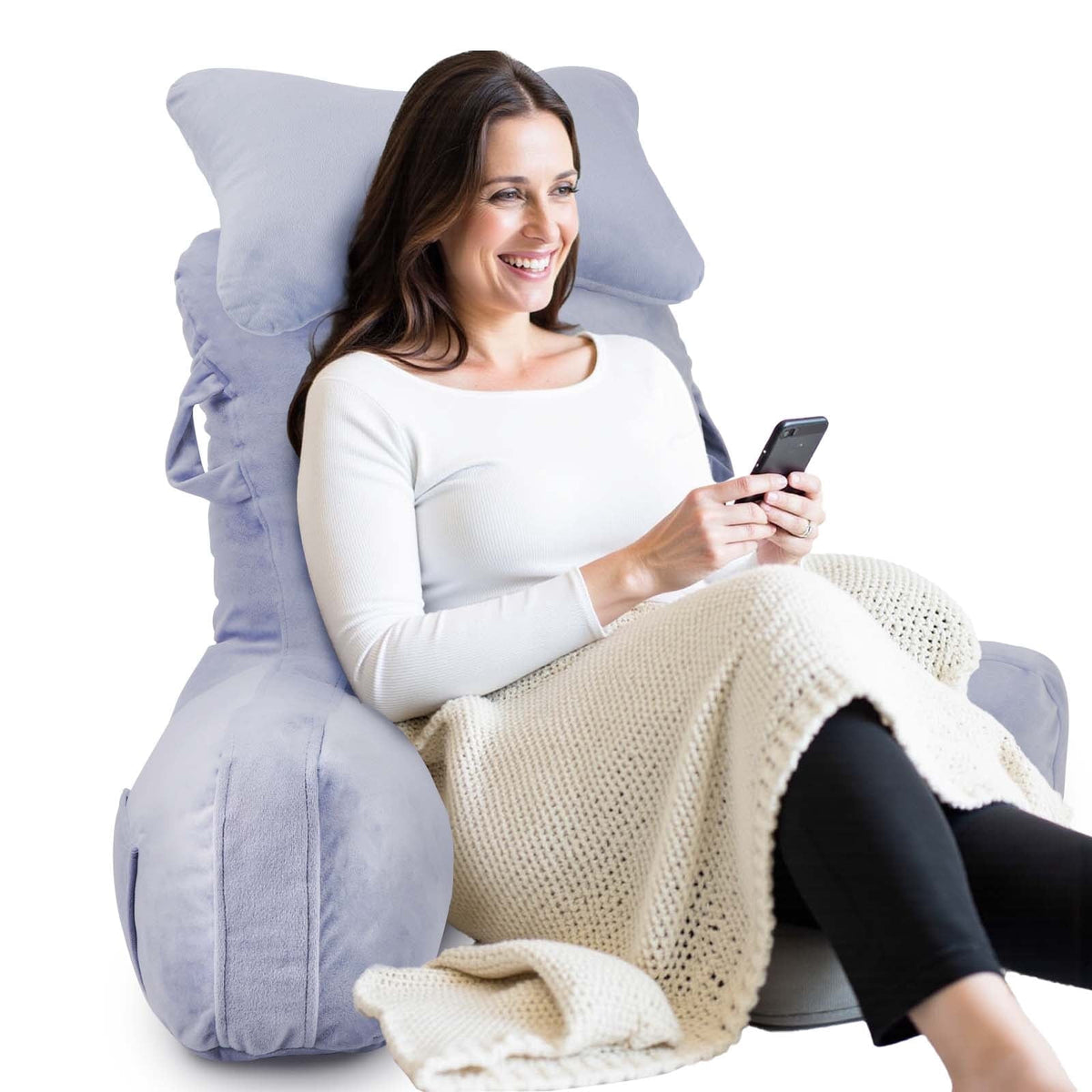 31inch Reading Pillow for Bed Backrest with Arms - Black - Adult, Ultra-Comfy Microplush Cover &...