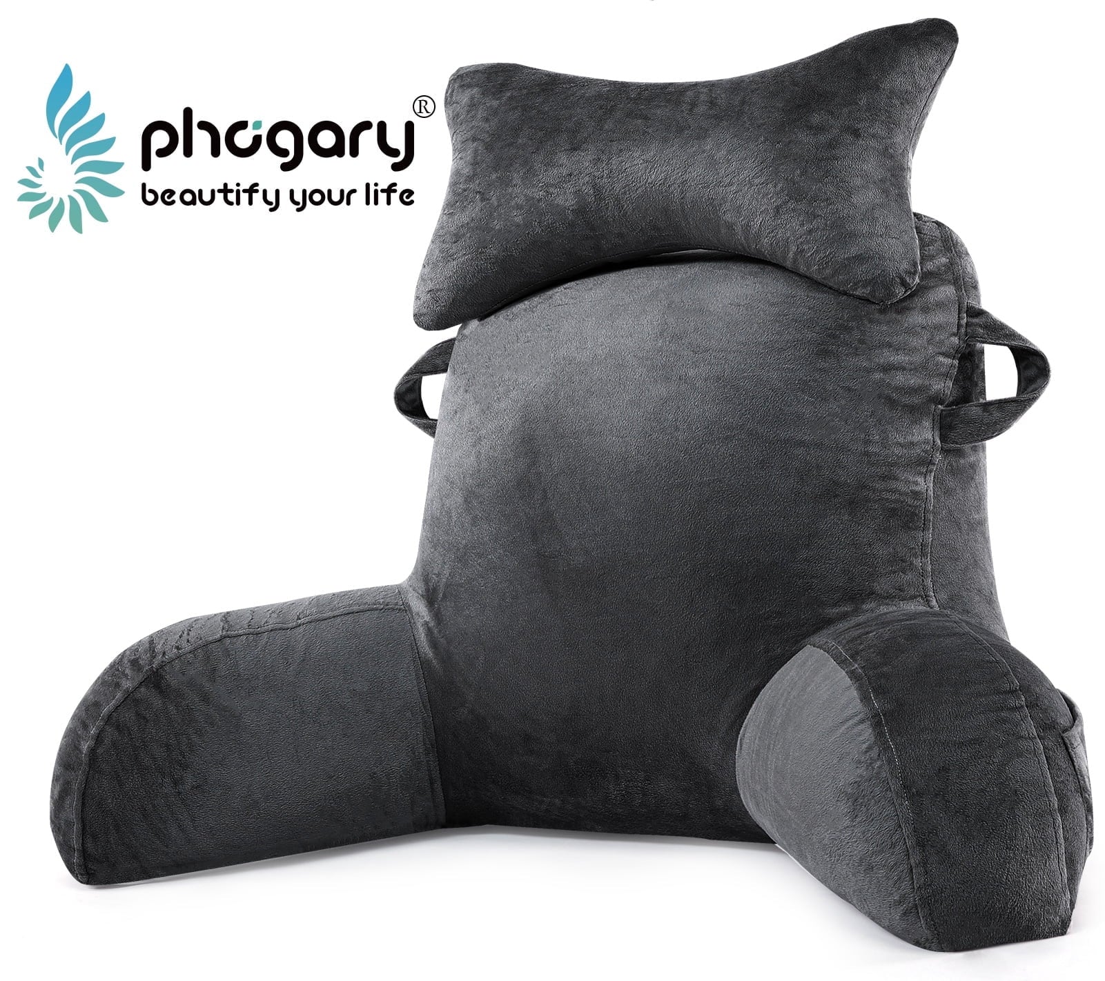31inch Reading Pillow for Bed Backrest with Arms - Black - Adult, Ultra-Comfy Microplush Cover &...
