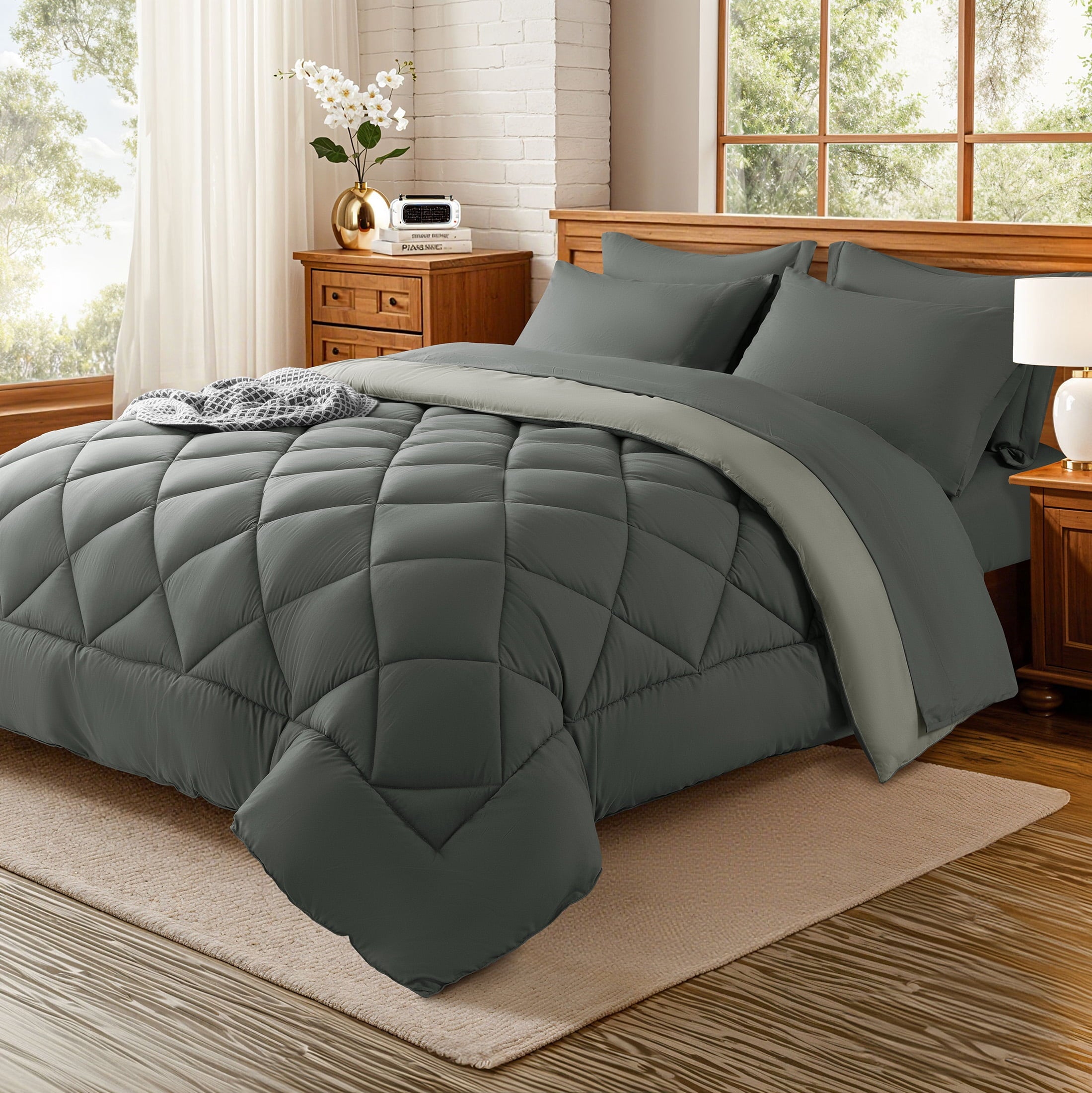 Kate Queen Comforter Set Sage Green, Bed in a Bag 7 Pieces, Luxury Soft All-Season Bedding Set...