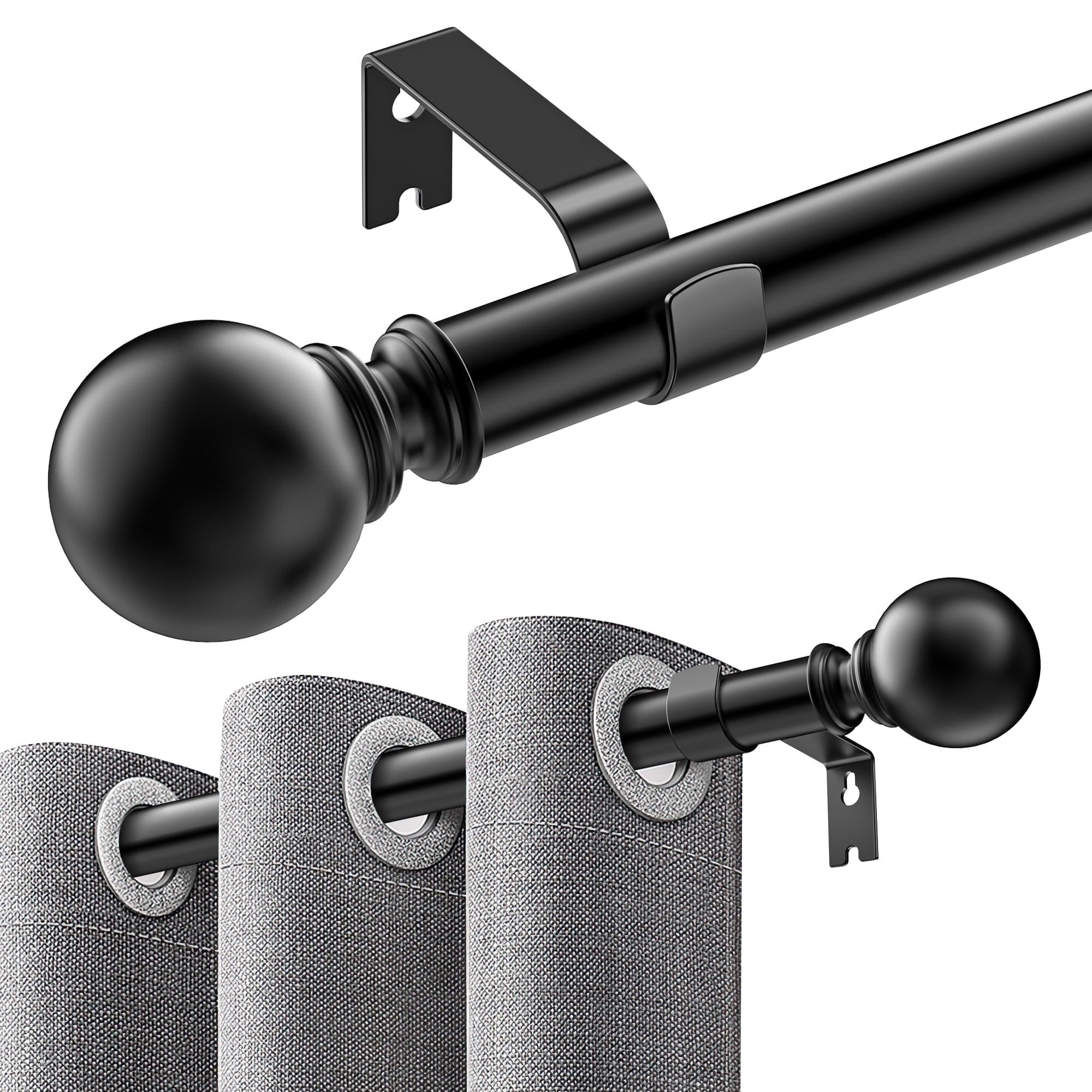 Single Curtain Rods for Windows 32 to 120 inch, Adjustable Window Curtain Rod, Window Curtain Rod with Ball Finials, 1 inch Diameter Decorative Curtain Rod Set, Modern Decorative Drapery Rods