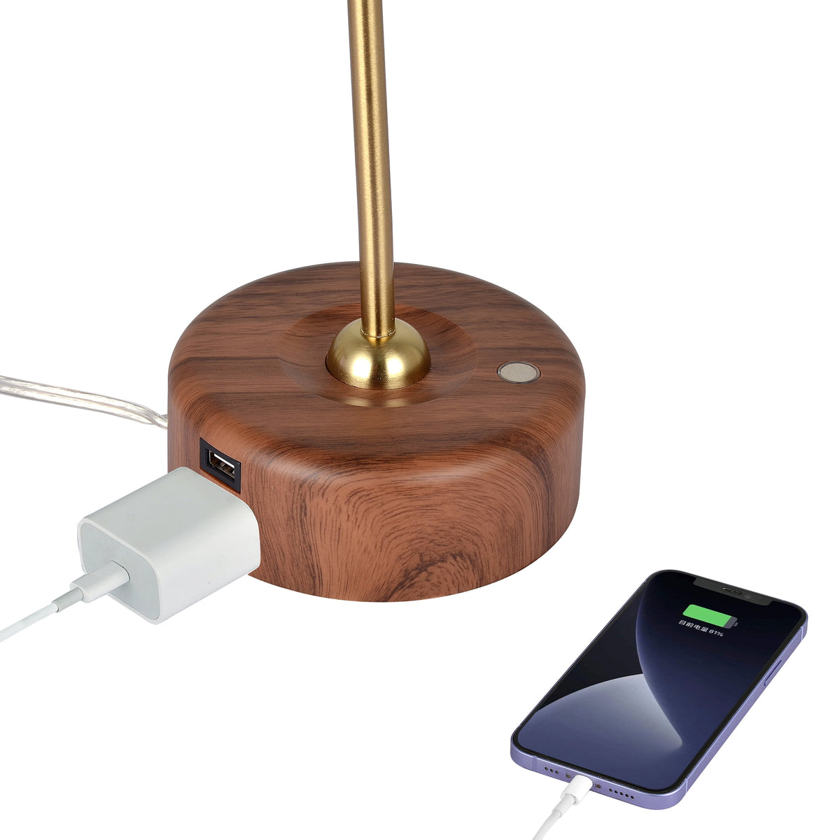 Better Homes & Gardens Modern LED Desk Lamp with Wood Grain Finish, USB & AC Outlet
