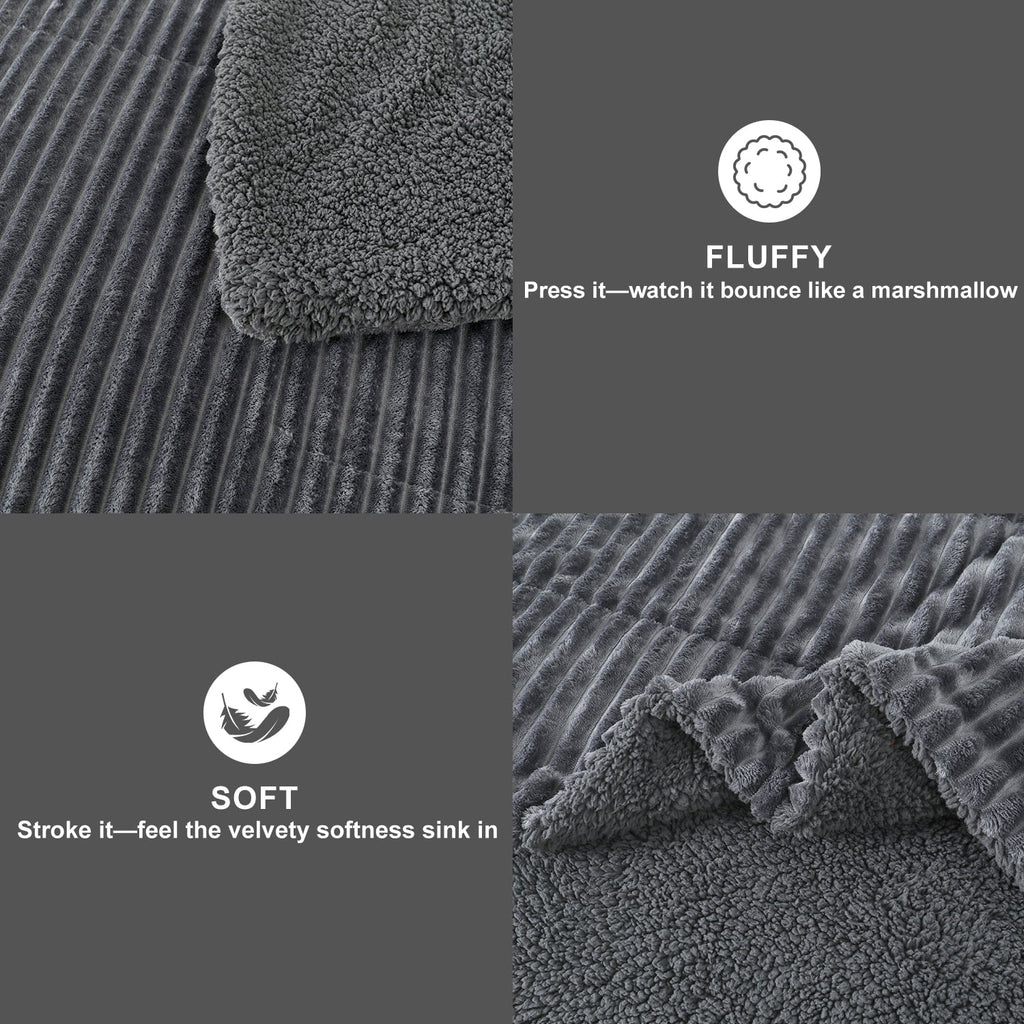 Jessy Home 3 Piece Fleece Queen Comforter Set - Soft & Warm Fluffy Dark Gray Sherpa Bedding , Fuzzy Heavy Double Sided Design Winter Comforter with 2 Pillow Cases