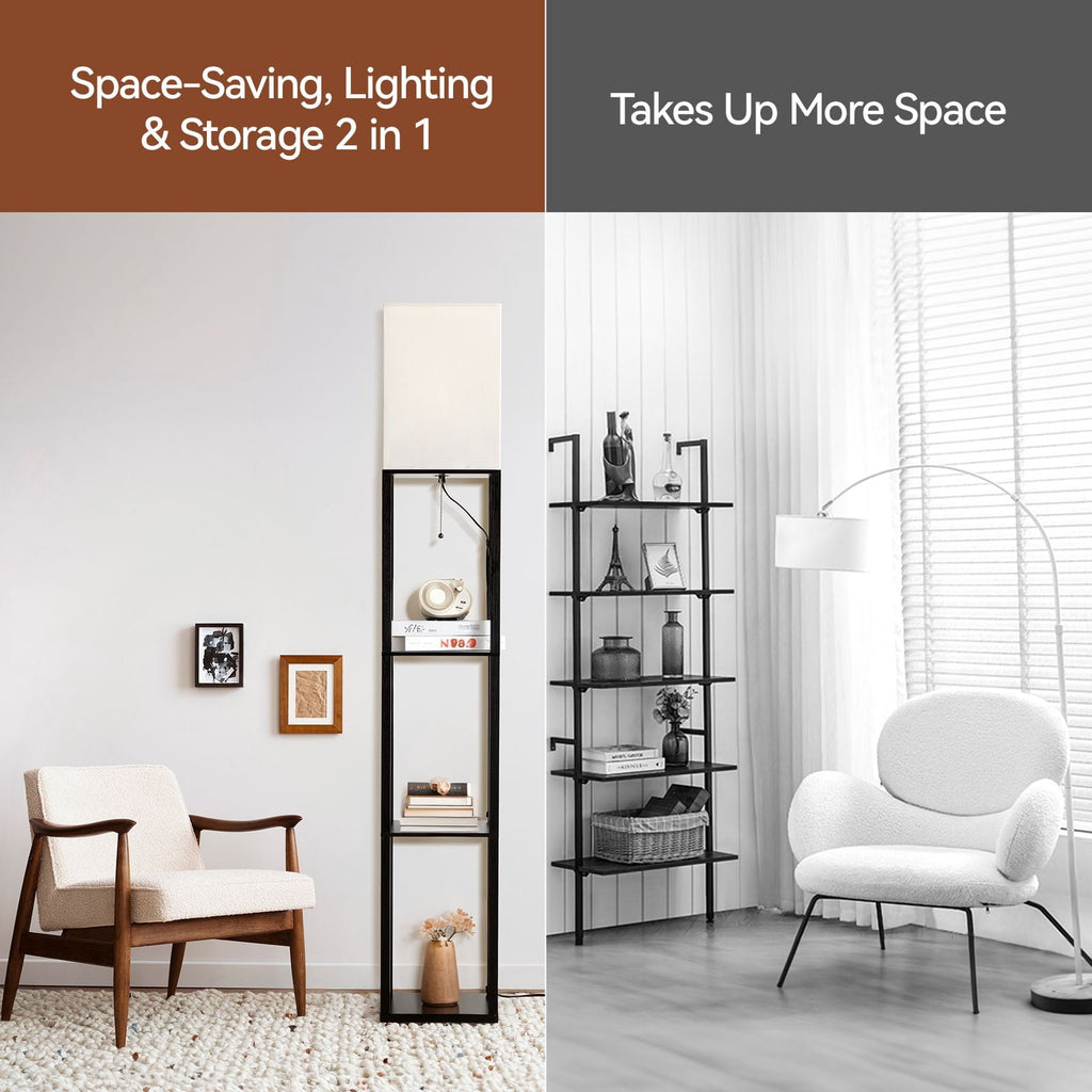 SUNMORY 63'' Floor Lamps with Shelves, Home Standing Lamp, Include 1000 Lumens Lighting Bulbs, Shelf Floor Lamp, Black Floor Lamps for Living Room, Bedroom, Lamp with Storage Dustproof, UL Certified