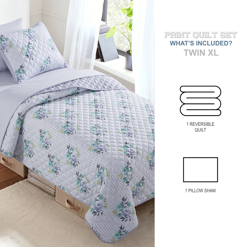 Campus Comforts by New Sega Home 2-Piece Reversible Quilt Set, Flora, Multicolor, Twin-XL